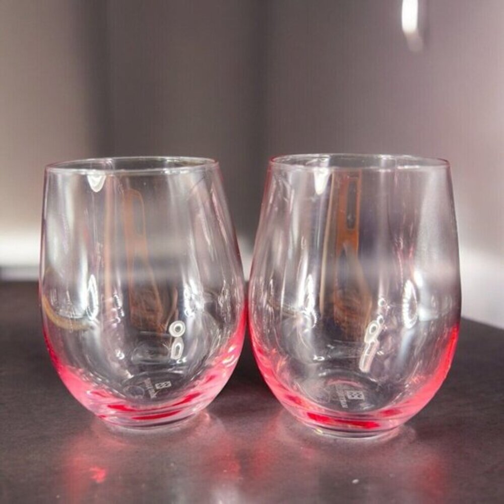 Mary Square Pink Glasses Stemless Wine Beverage Tumbler Set‎ 2 Transparent Pink